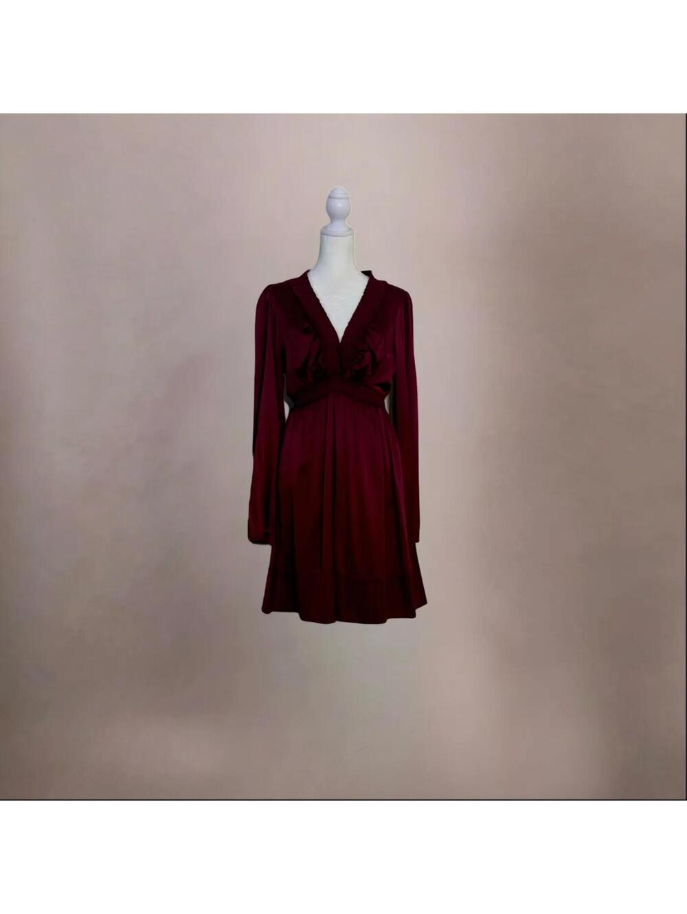 BCBG Burgundy Red 100% Silk V-Neck Dress Size Medium